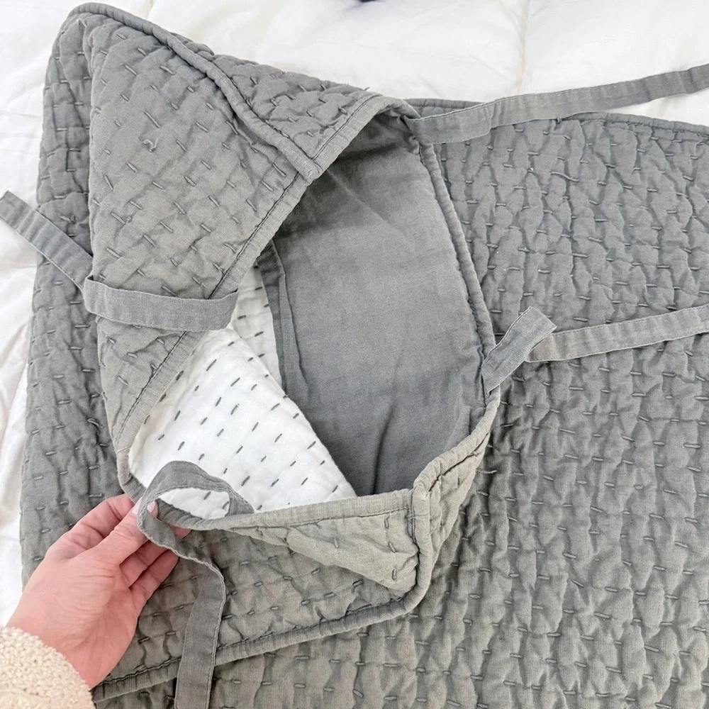 Pottery Barn Pick-Stitch Handcrafted Cotton Linen Quilted Sham
